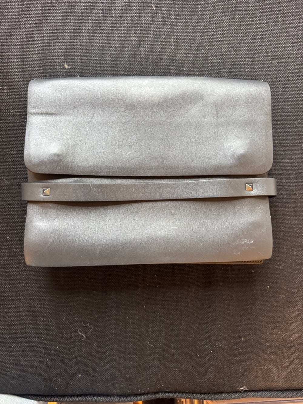 Navy  Foldover Valentino Clutch with Stud Accent